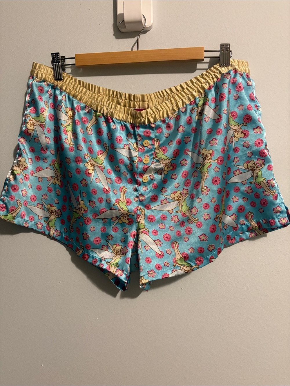Disney Tinker Bell Aqua Floral Sleep Shorts with Yellow Waistband
